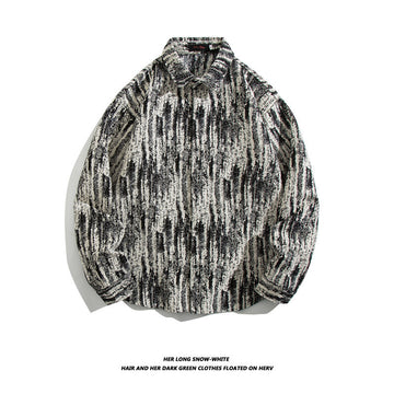 Oversized geometric tribal print button-up shirt