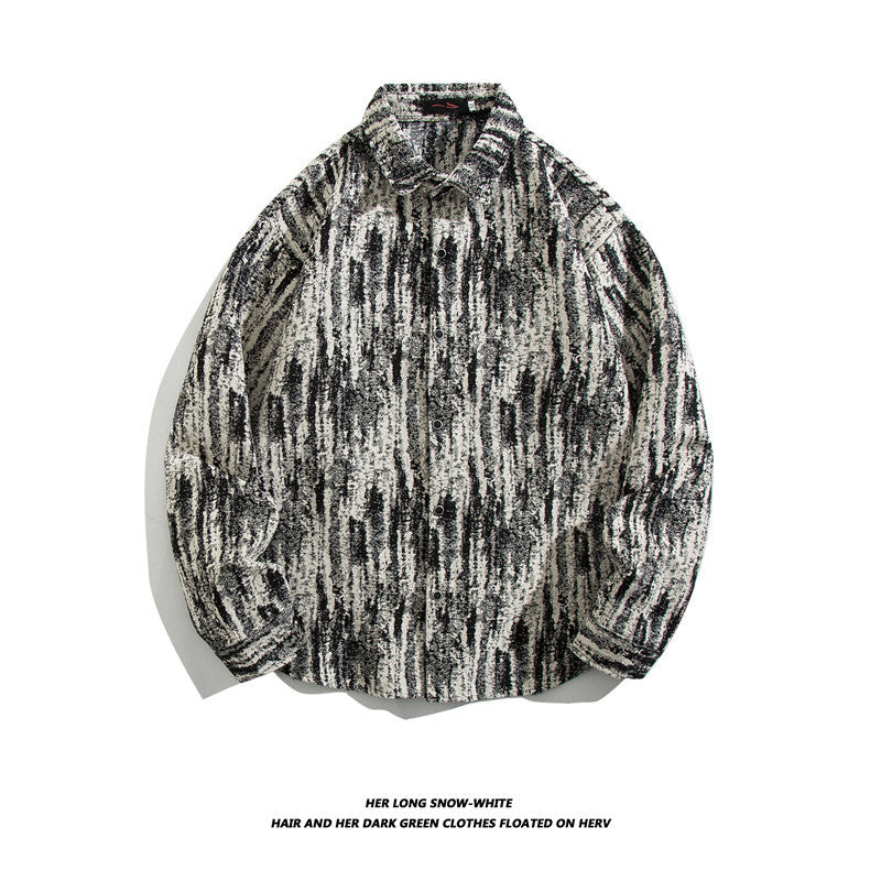 Oversized geometric tribal print button-up shirt