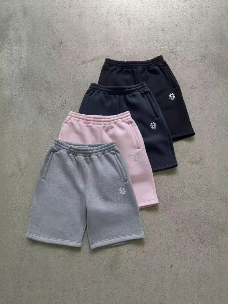 Black Navy Light Gray Pink Elastic Waist Casual Shorts