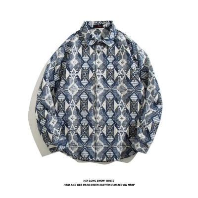 Oversized geometric tribal print button-up shirt