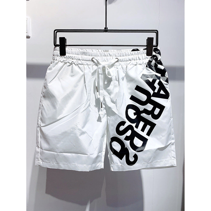White Black Red Elastic-Waist Quick-Dry Casual Shorts