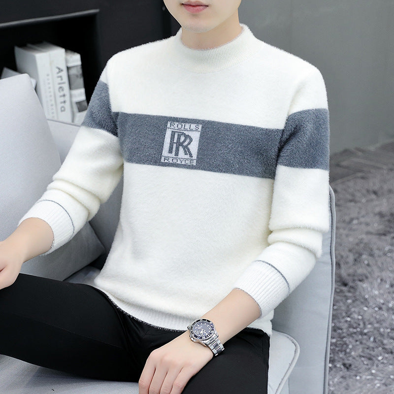 Velvet half-turtleneck jacquard pullover sweater