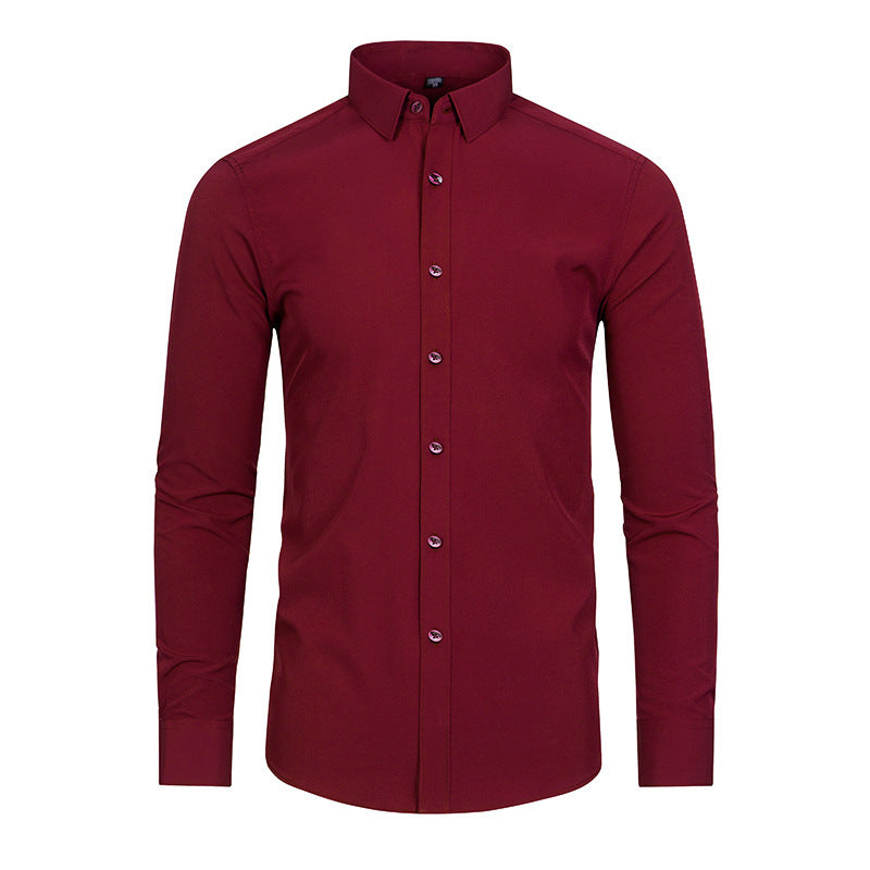 Slim-Fit Long-Sleeve Cotton Dress Shirt in Solid Colors