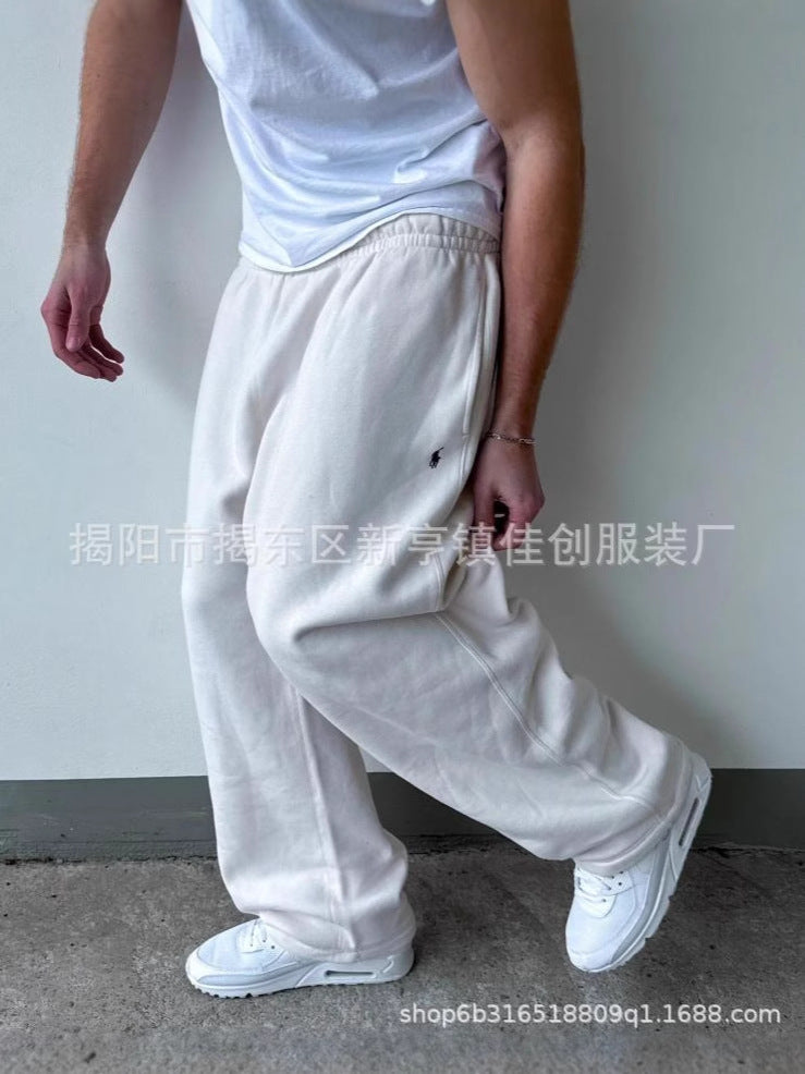 Retro-inspired wide-leg elastic-waist casual pants