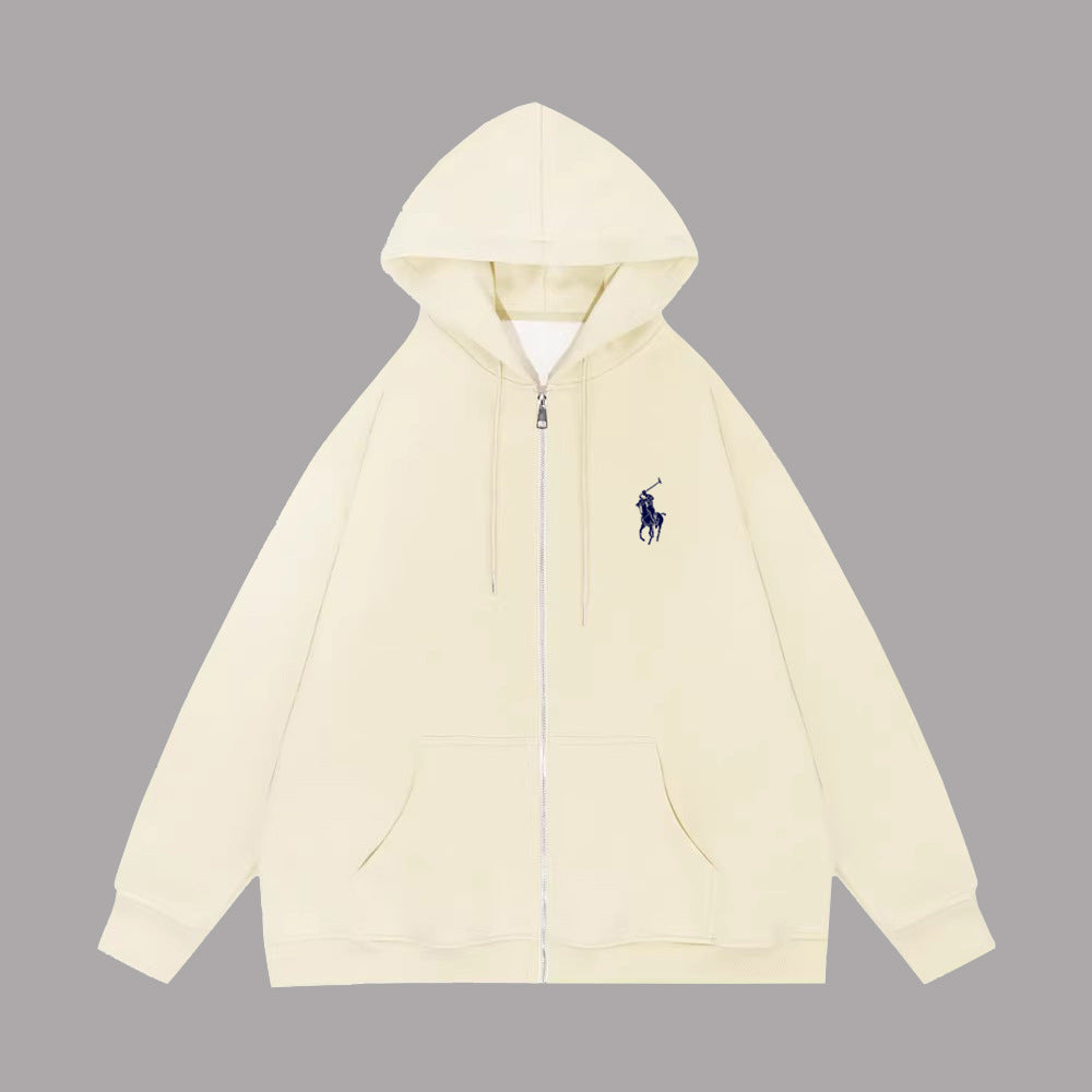 Black Cotton-Blend Relaxed-Fit Full-Zip Hoodie with Kangaroo Pocket