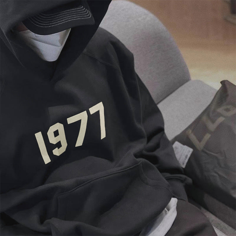 Black and Khaki Fleece Hoodie with Relaxed Fit and Minimal Chest Detail