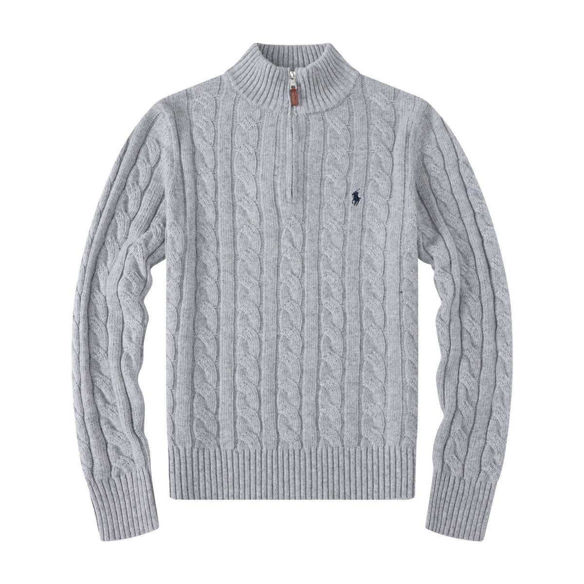 Navy Cable-Knit Crew Neck Pullover Sweater