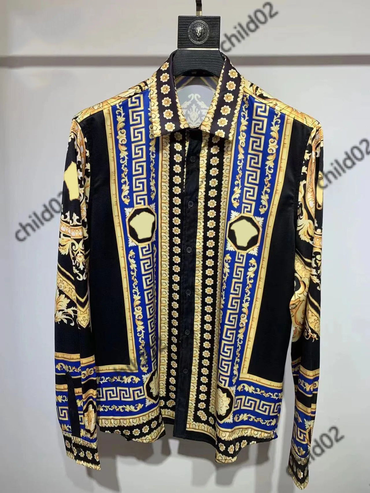 Baroque-print short-sleeve shirt with 3D lapel detail