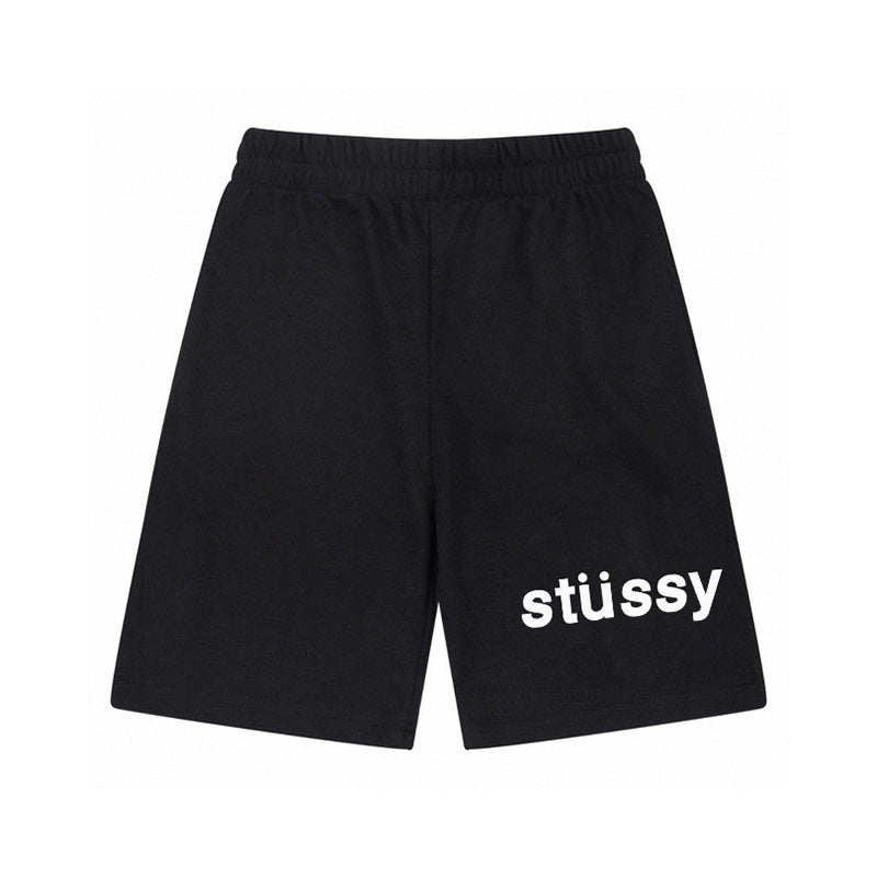 Black and Gray Cotton Blend Drawstring Shorts with Minimal Print
