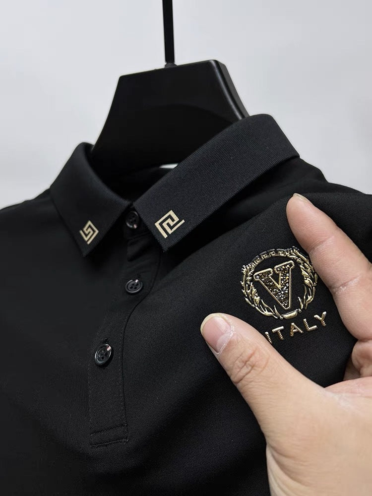 White and Black Short-Sleeve Ice Silk Polo Shirt