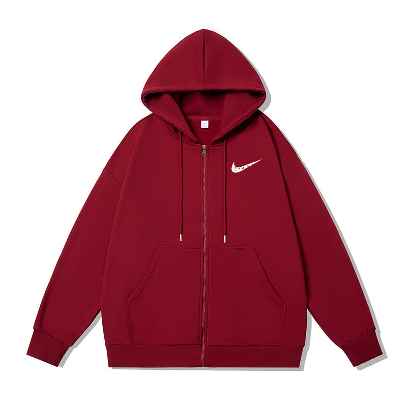 Black full-zip fleece-lined hoodie with drawstrings and kangaroo pocket