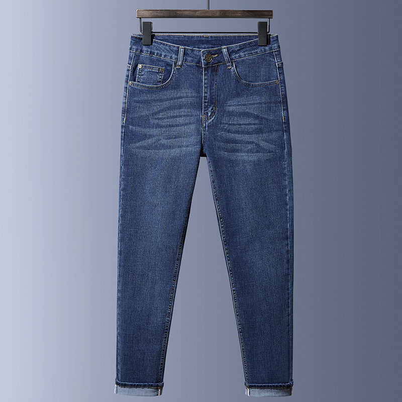 Navy Straight-Leg Lightweight Denim Jeans