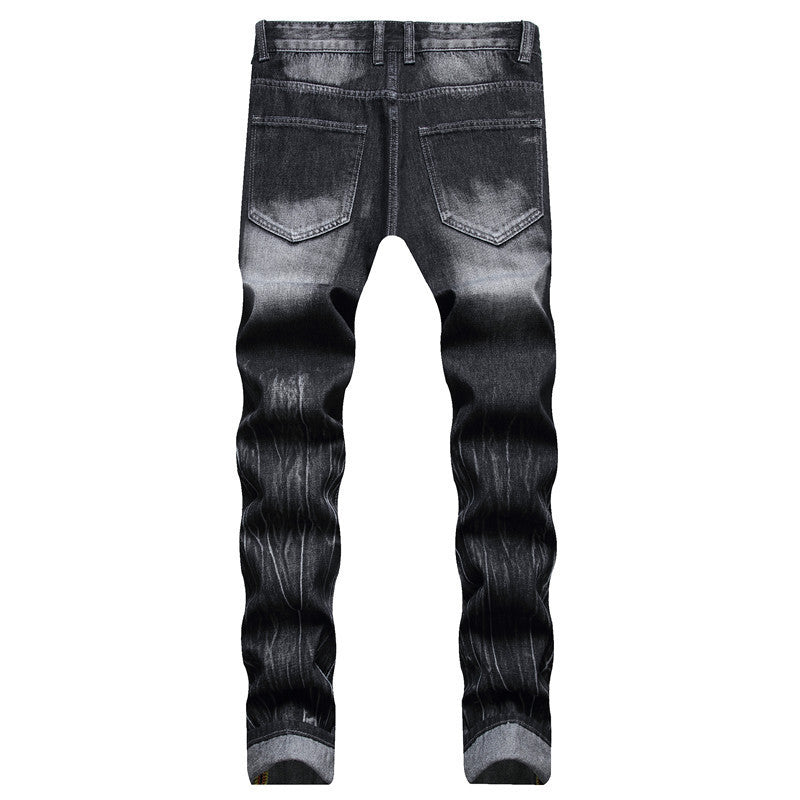 Charcoal Ripped Straight-Leg Slim-Fit Non-Stretch Denim Jeans