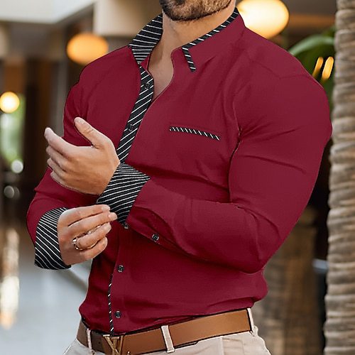 Minimalist long sleeve button-up shirt with plaid collar and cuffs