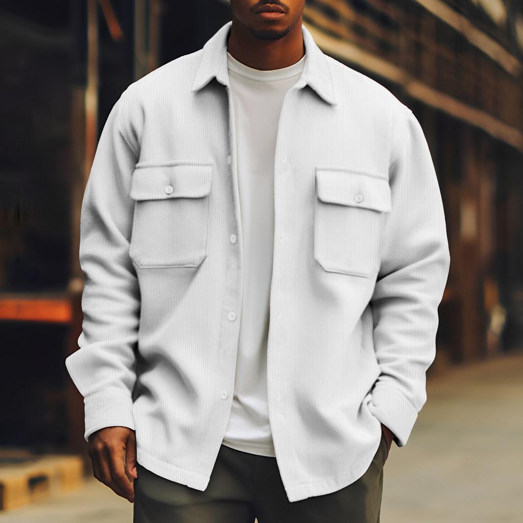Black denim overshirt with contrast sleeve patterning