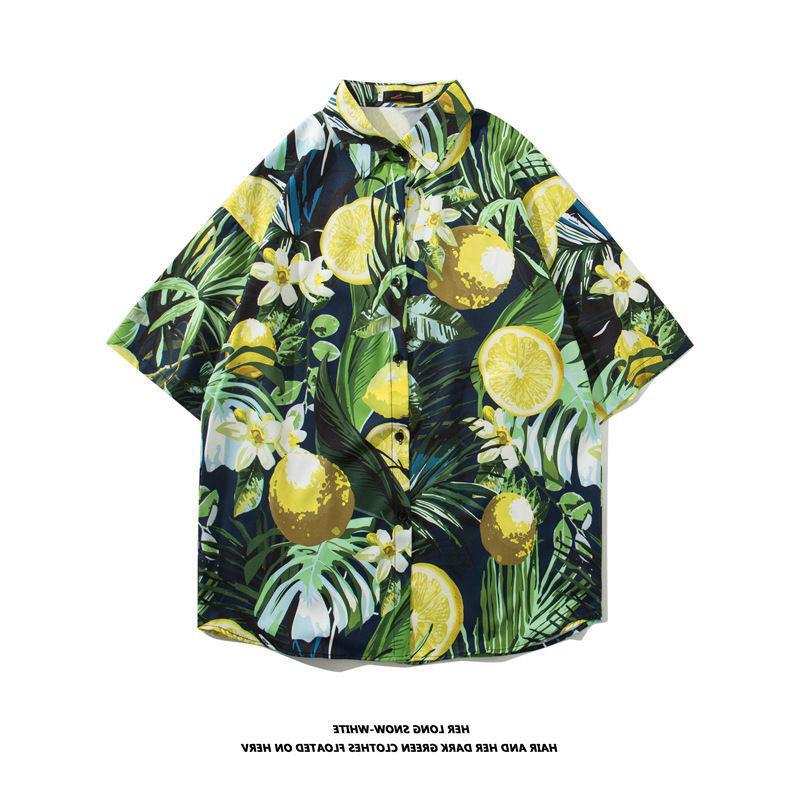 Vintage palm tree print short sleeve button-up shirt
