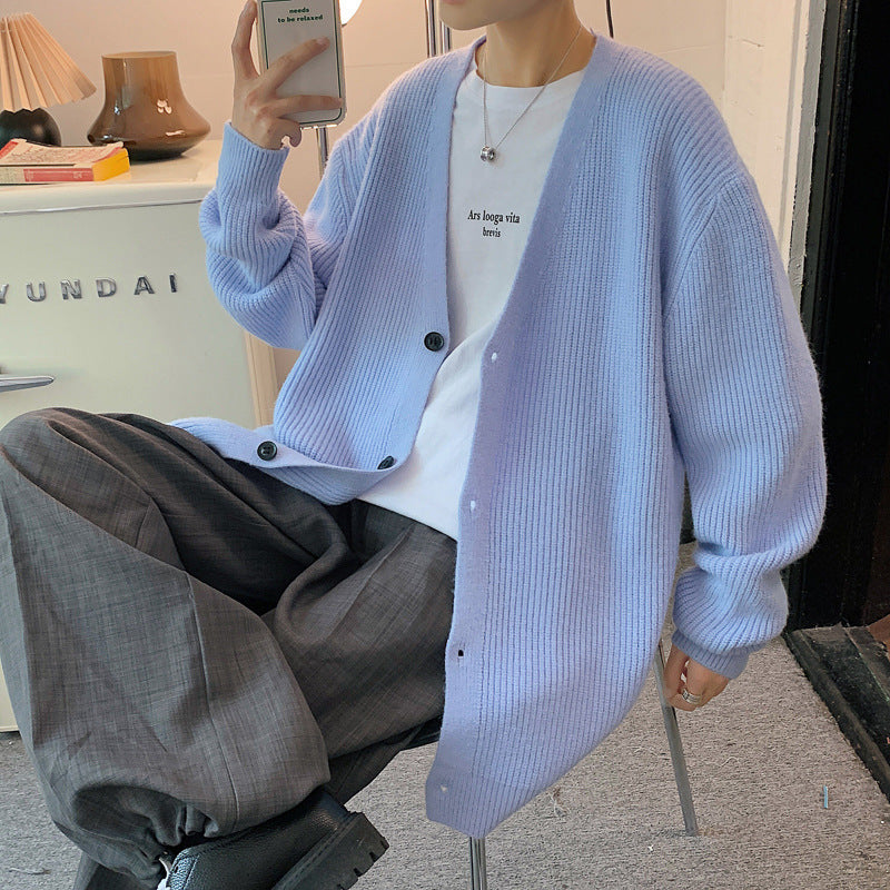 Loose-Fit Ribbed-Knit Open Cardigan in White or Black