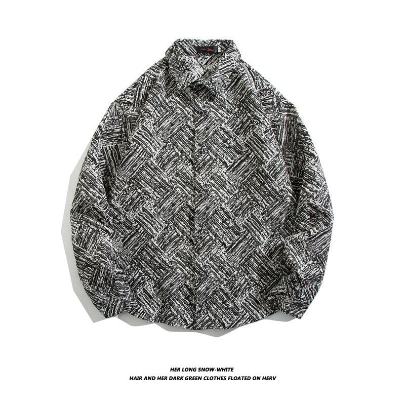 Oversized geometric tribal print button-up shirt