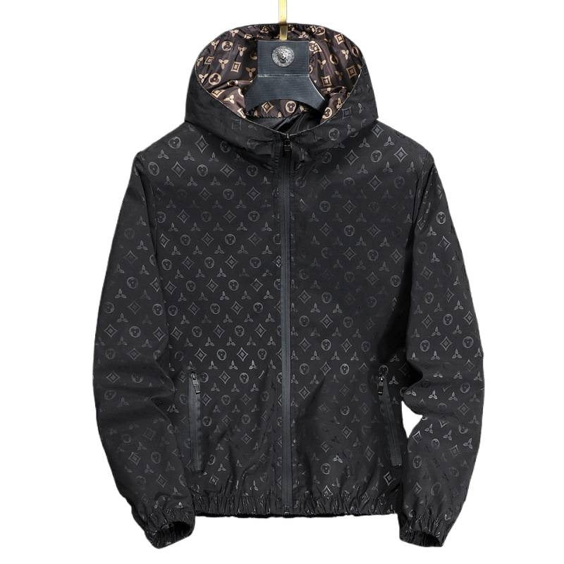 Khaki or Black Hooded Cotton Jacket with Detachable Fur Collar