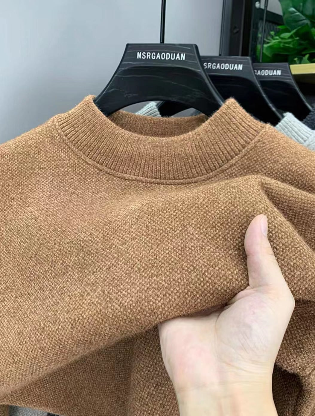 Chenille crewneck sweater with brushed interior for warmth