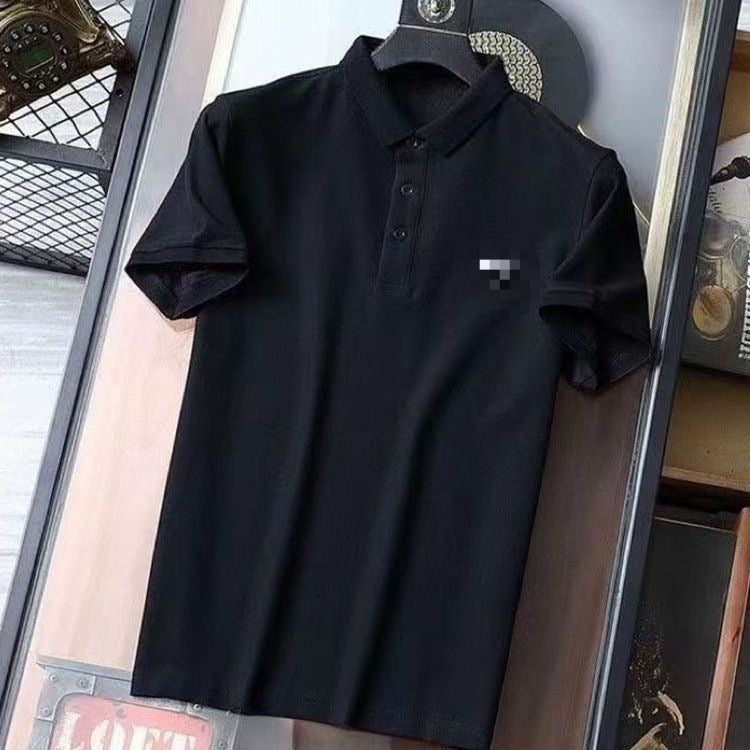 Men's Solid Black Round Neck Short Sleeve T-Shirt with Small Triangular Logo Patch on Chest, Classic Casual Tee
