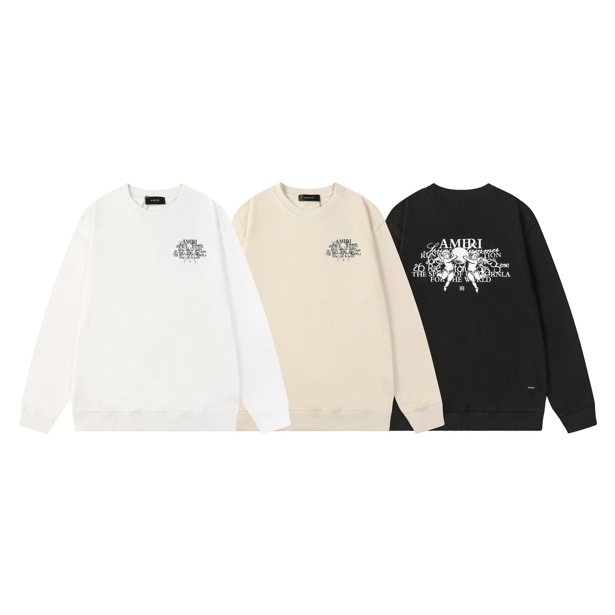 Black White Brown Eagle-Print Heavyweight Crewneck Sweatshirt