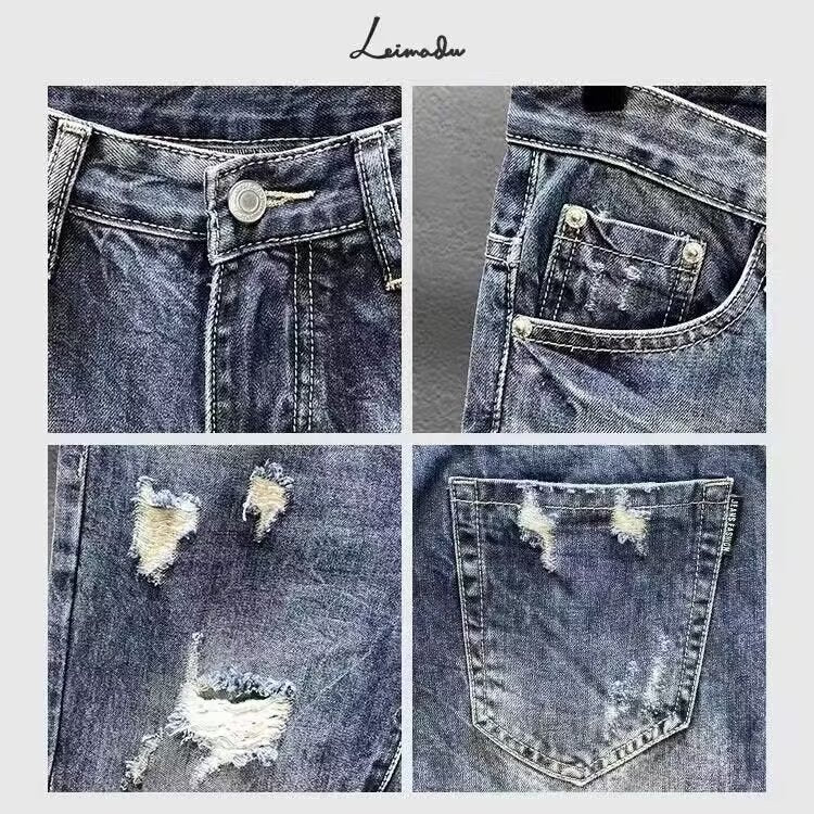 Slim Fit Distressed Medium Blue Denim Jeans