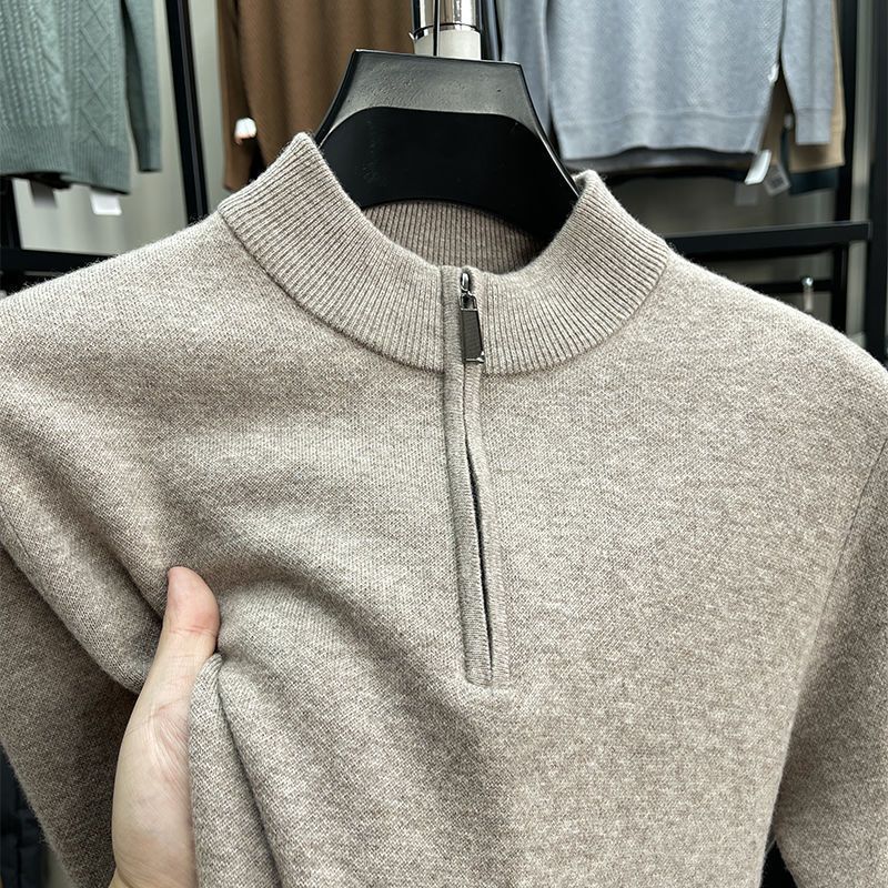 Half-Zip Mock Neck Knit Sweater in Soft Wool Blend