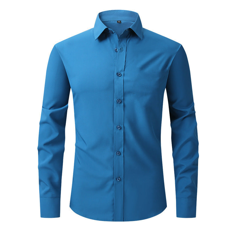 Slim-Fit Long-Sleeve Cotton Dress Shirt in Solid Colors