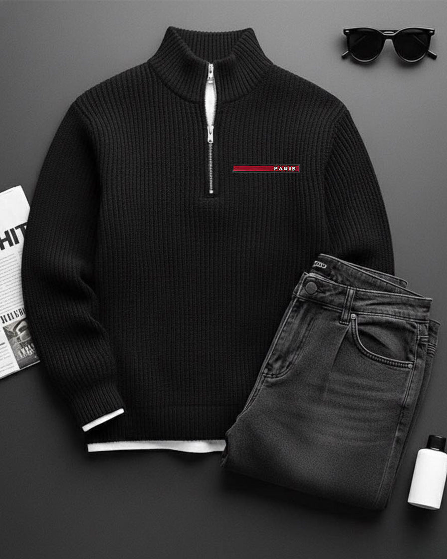 Textured jacquard half-zip waffle-knit sweatshirt