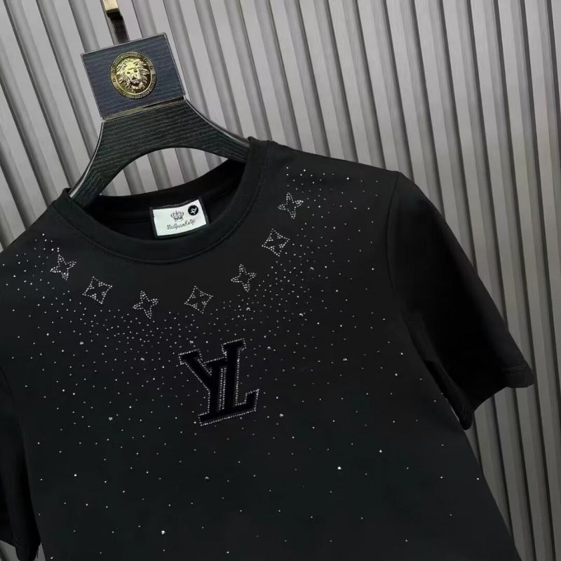 Black and White Crystal-Embellished Short Sleeve T-Shirt