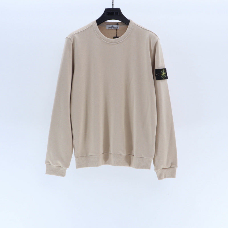 Cotton crewneck sweatshirt with embroidered sleeve badge