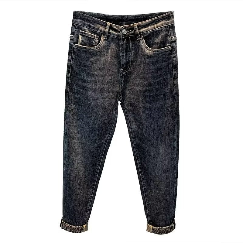 Dark Gray Stretch Denim Slim-Fit Jeans with Subtle Embroidered Detail