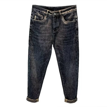 Dark Gray Stretch Denim Slim-Fit Jeans with Subtle Embroidered Detail