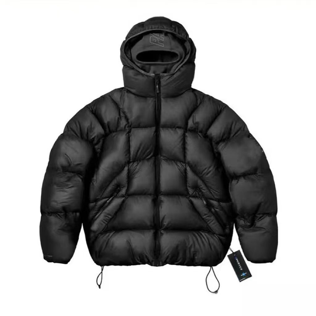 Black cotton-blend hooded insulated puffer jacket