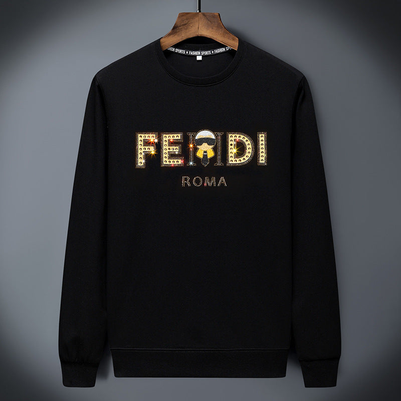 Classic crewneck sweatshirt with multicolor check-pattern text detail
