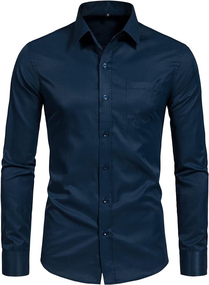 Slim-Fit Long-Sleeve Cotton Dress Shirt in Solid Colors