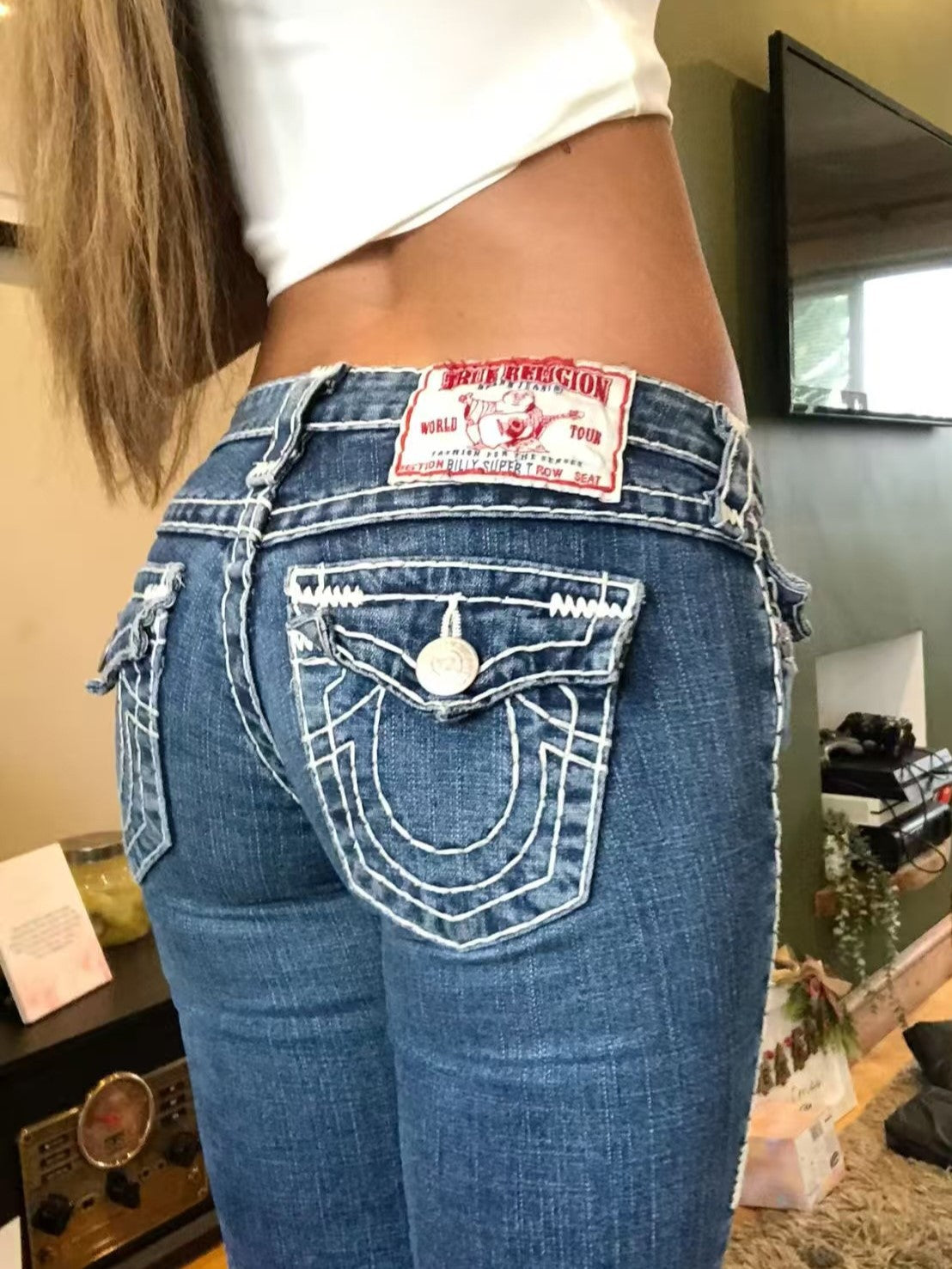 True Religion embroidered washed slim-fit jeans