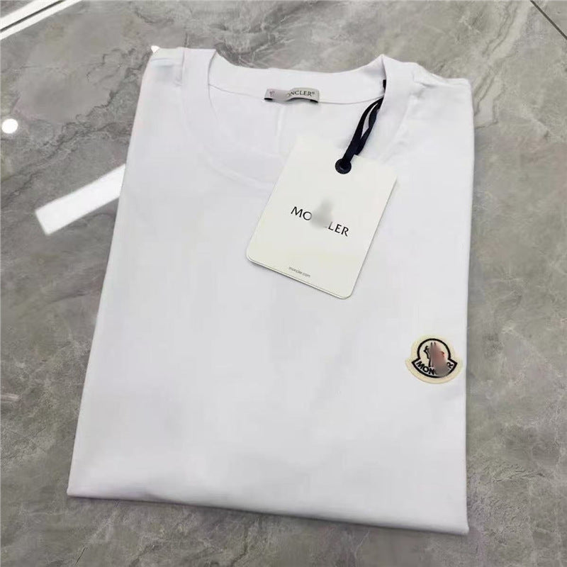 Crewneck cotton t-shirt with small chest embroidery