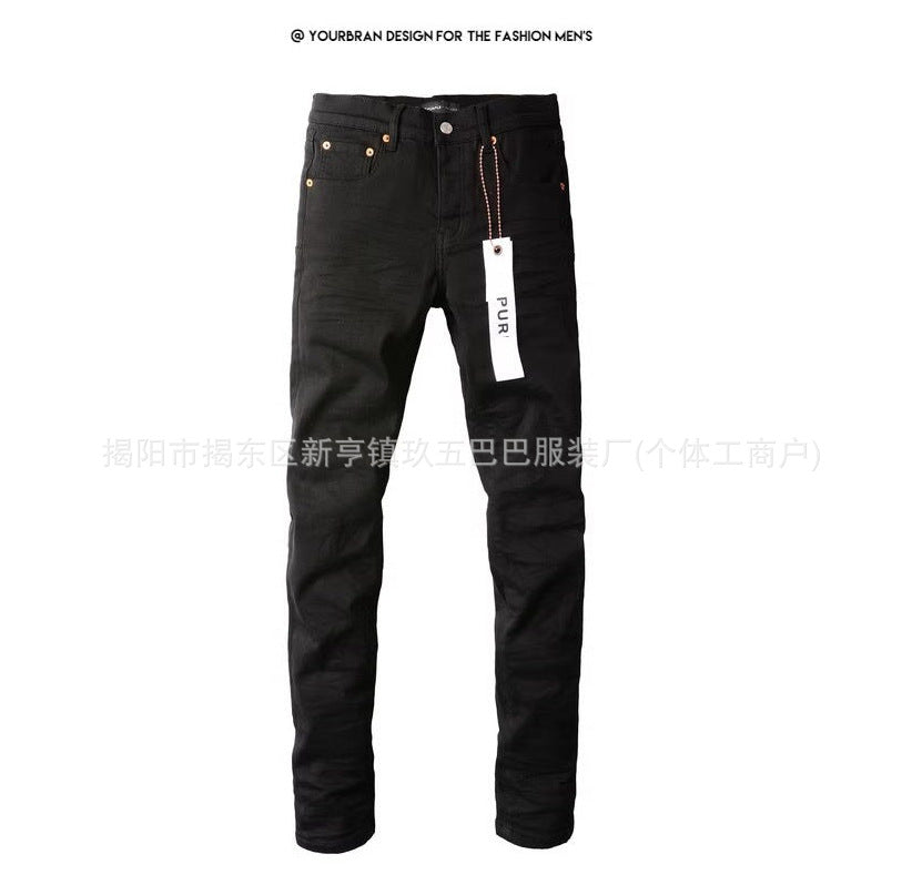 Black Distressed Paint-Splatter Slim-Fit Jeans