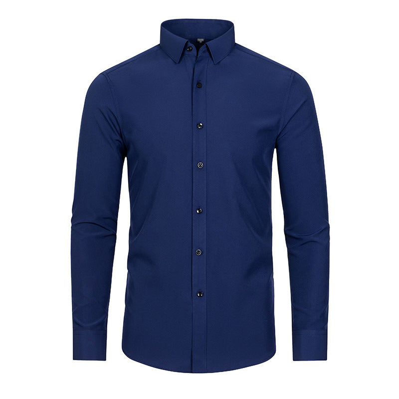 Slim-Fit Long-Sleeve Cotton Dress Shirt in Solid Colors