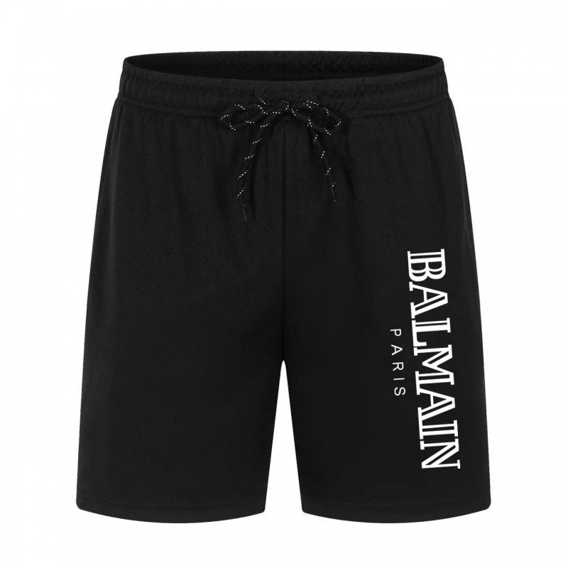 Black and White Printed Drawstring Waist Athletic Shorts