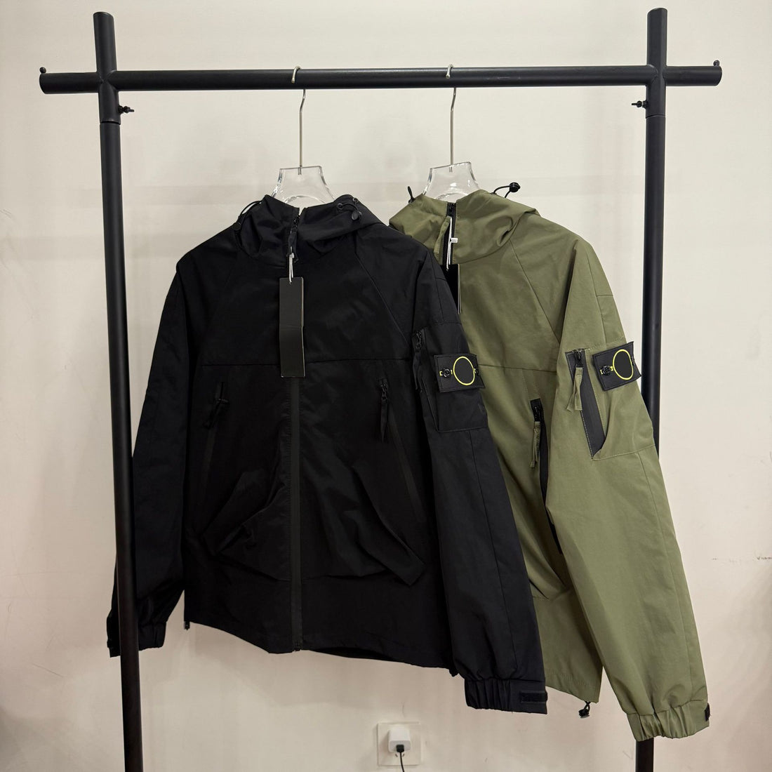 Stone Isiand Men's Hooded Windbreaker Jacket, Iconic Compass Logo Patch Outdoor