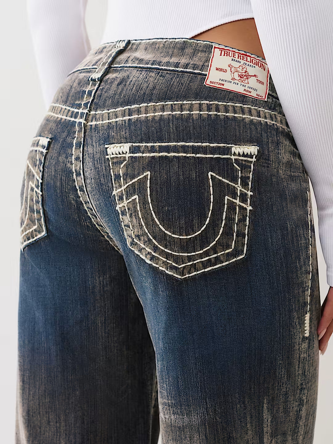 True Religion embroidered washed slim-fit jeans