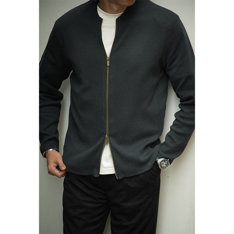 Black Green Brown Knit Cardigan Jacket with Baseball Collar
