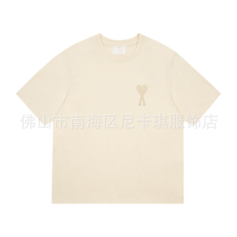 Embroidered Heart Detail Short Sleeve Cotton T-Shirt