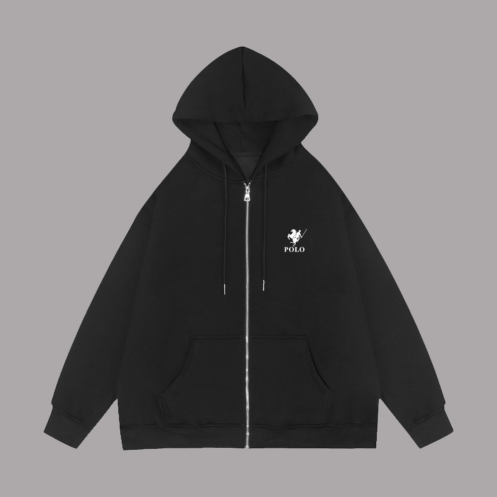 Black Cotton-Blend Relaxed-Fit Full-Zip Hoodie with Kangaroo Pocket