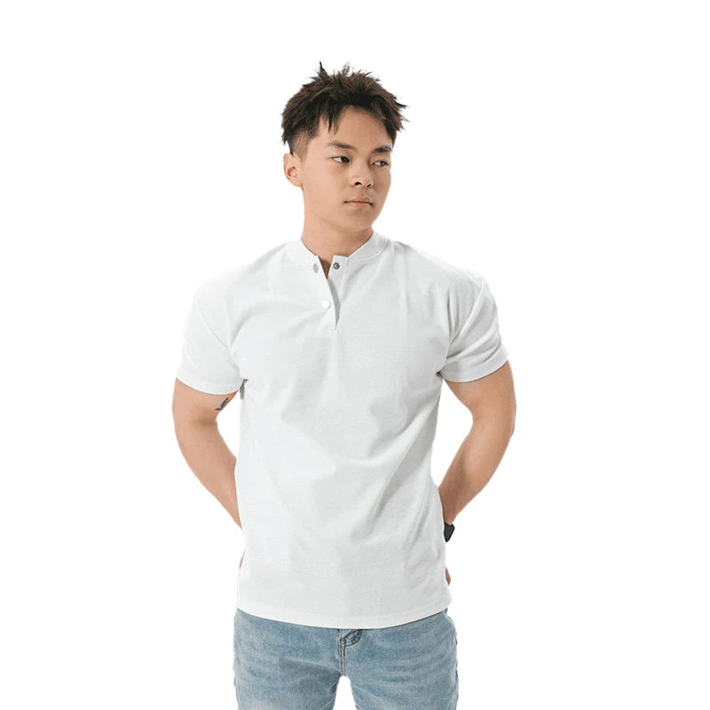 Anti-Wrinkle High-Elasticity Henry Collar Waffle Polo Shirt