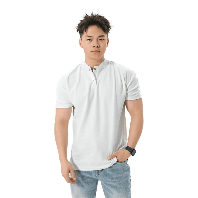 Anti-Wrinkle High-Elasticity Henry Collar Waffle Polo Shirt