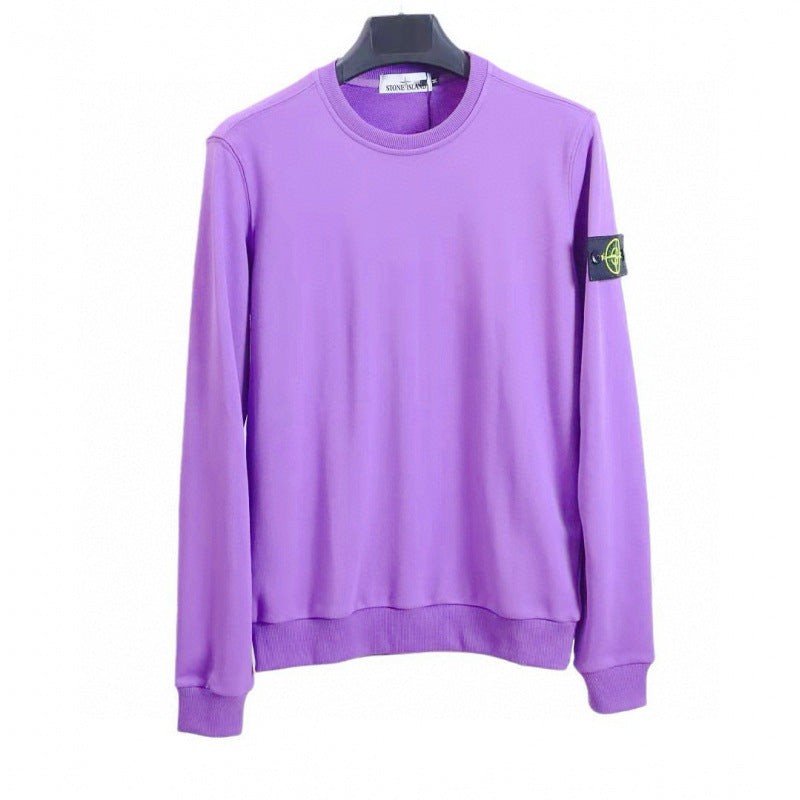 Cotton crewneck sweatshirt with embroidered sleeve badge
